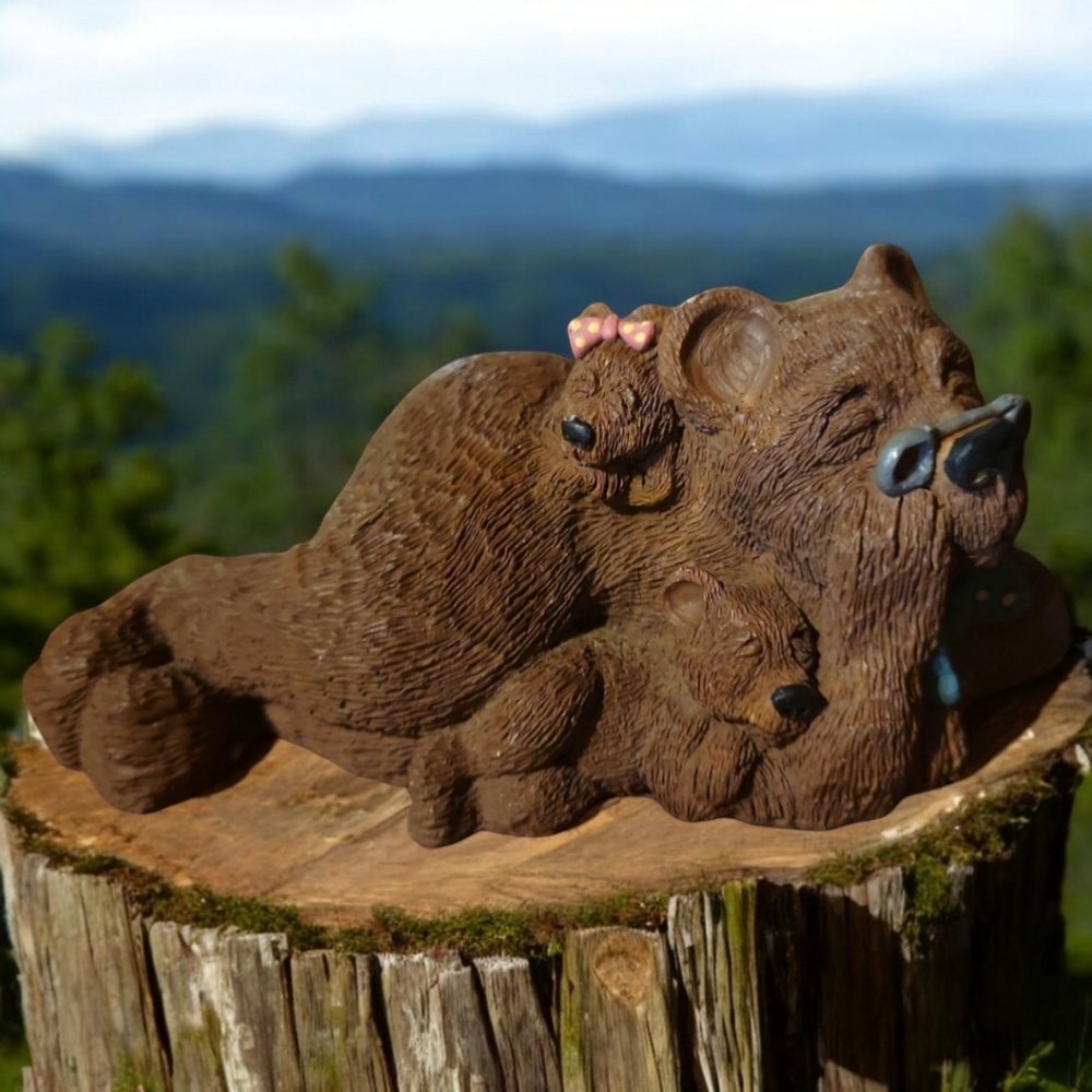 Vtg 92 Bear & Cubs Poppy & Us Nap D & D Studios D. Harris Signed/Dated Figurine
